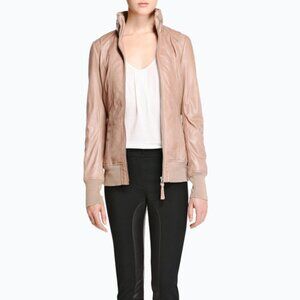 Mackage Magali Nude Leather Bomber Jacket